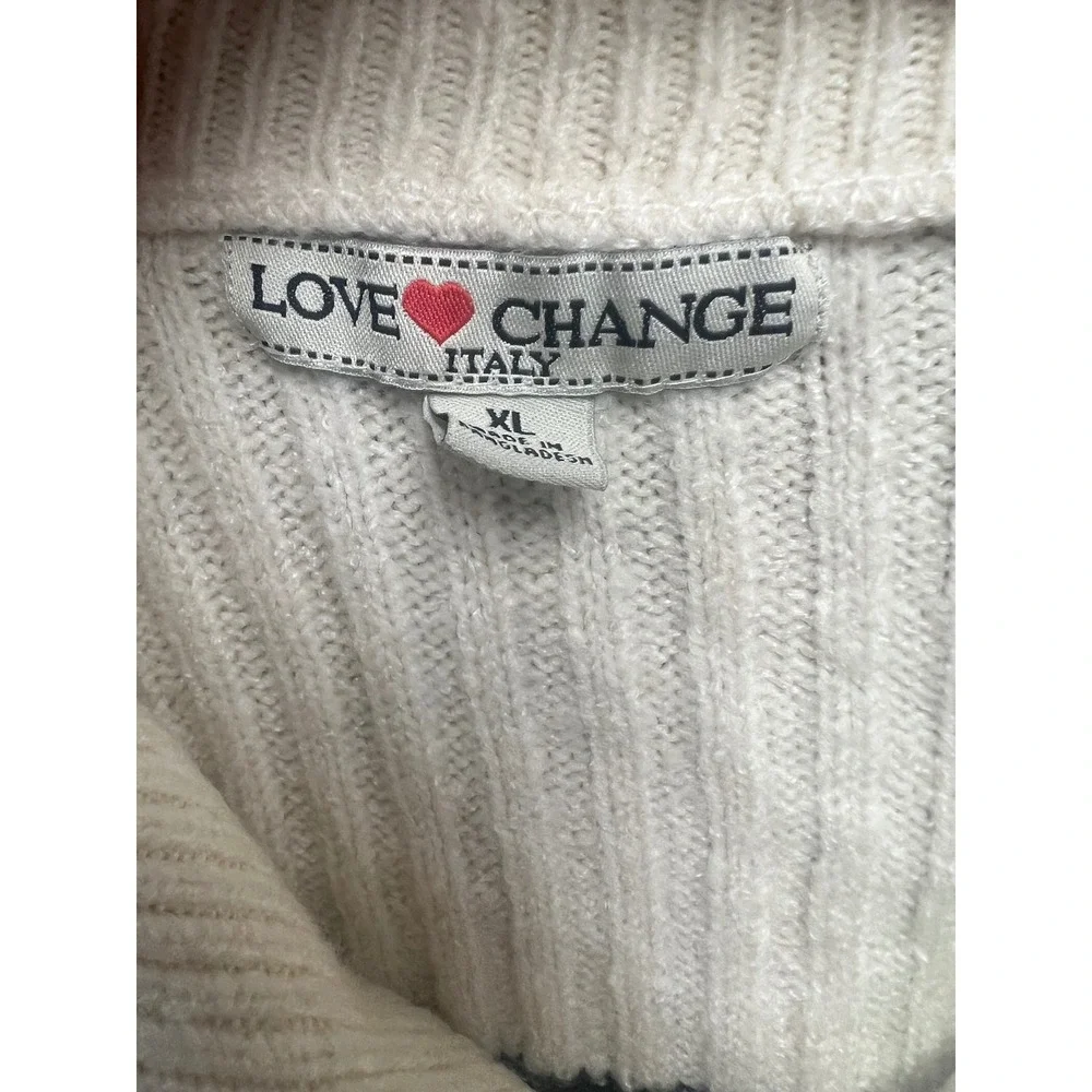 Love Change Italy Quarter Zip Sweater Womens XL Cream Black Striped Ribbed - Picture 6 of 8